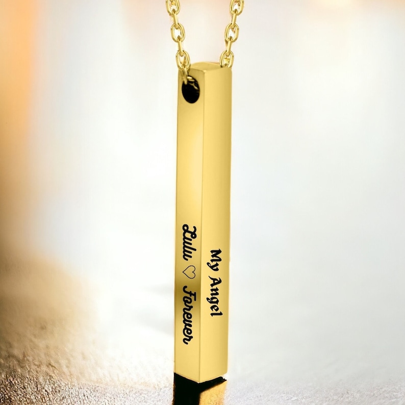Personalized 3D Vertical Bar Pendant 4 Side Engraved theserro in Silver Gold Rose Gold Unique Gift for Her Mom Grand image 2