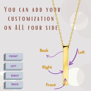 Personalized 3D Vertical Bar Pendant 4 Side Engraved theserro in Silver Gold Rose Gold Unique Gift for Her Mom Grand image 9