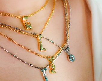 Dainty Bubble Letter Pendant, Small Gold Balloon Alphabet Necklace, , Delicate Beaded Necklace, Custom Jewelry, Couple Initial Necklace