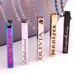Personalized Minimalist Jewelry Custom Coordinate Necklace Bar Name Necklace Back to College Gift Charm Necklace Engraved Necklace for her
