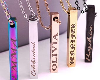Personalized Minimalist Jewelry Custom Coordinate Necklace Bar Name Necklace Back to College Gift Charm Necklace Engraved Necklace for her