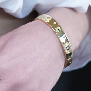 Evil Eye Cuff Bracelet, 18K Gold Adjustable Evil Eye Bracelet Zirconia Stone Evil Eye Bangle, Best Friend Gift, Hallowen Gift,Christmas Gift