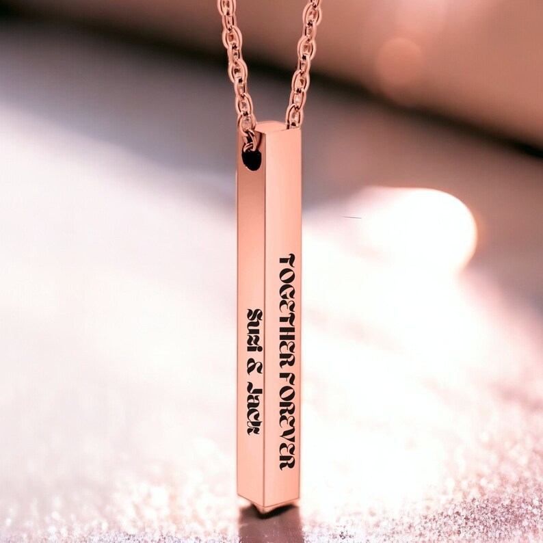 Personalized 3D Vertical Bar Pendant 4 Side Engraved theserro in Silver Gold Rose Gold Unique Gift for Her Mom Grand image 6