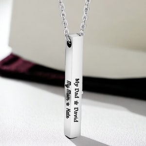 Personalized 3D Vertical Bar Pendant 4 Side Engraved theserro in Silver Gold Rose Gold Unique Gift for Her Mom Grand image 5