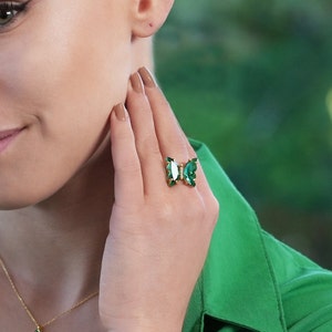 Butterfly Ring, Green, Gold Crystal Butterfly Ring, Minimalist Butterfly Ring, Gift for Her, Mothers day Gift,