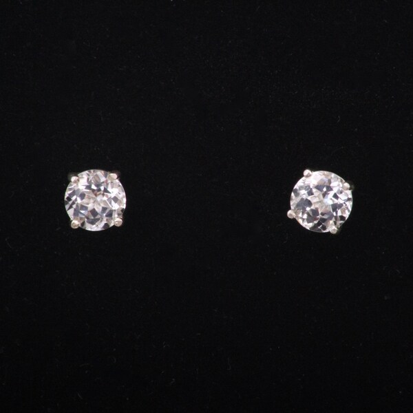 White Topaz 6mm Stud Earrings in Sterling Silver