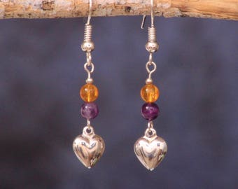 Amethyst Citrine Sterling Silver Heart Dangle Earrings