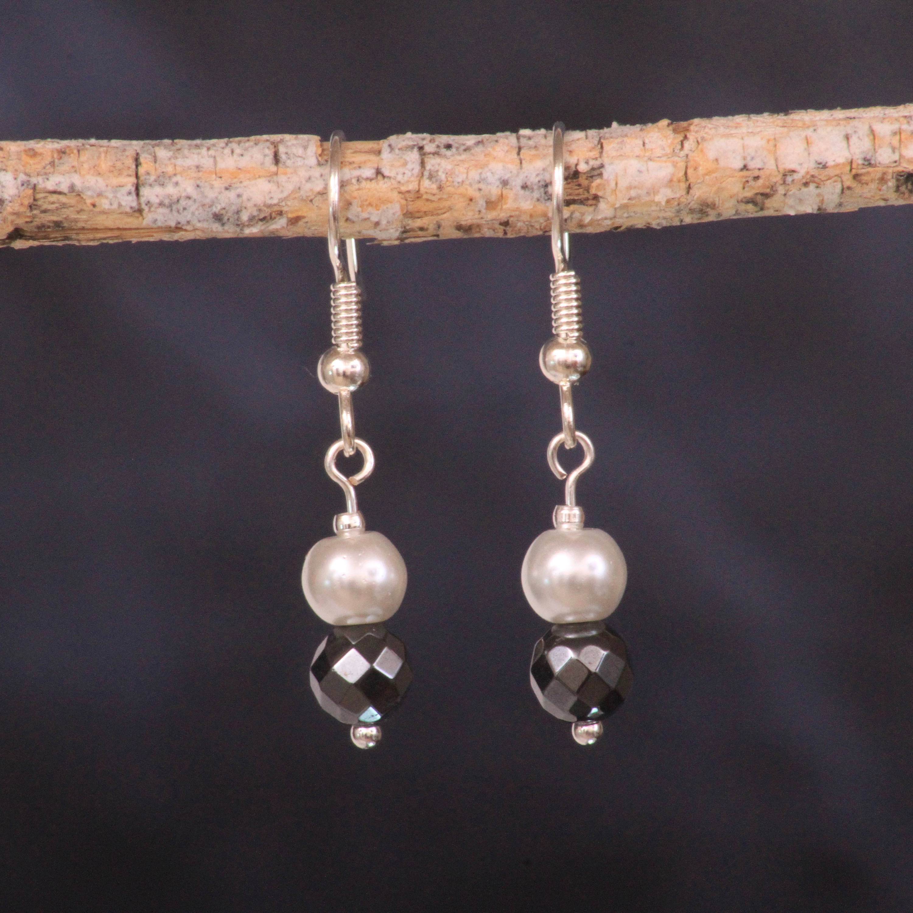 Hematite and Pearl Earrings | Etsy