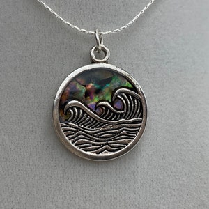 Abalone Ocean Wave Pendant with pink highlights