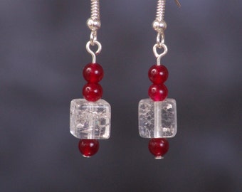 Ruby and Quartz Cube Earrings