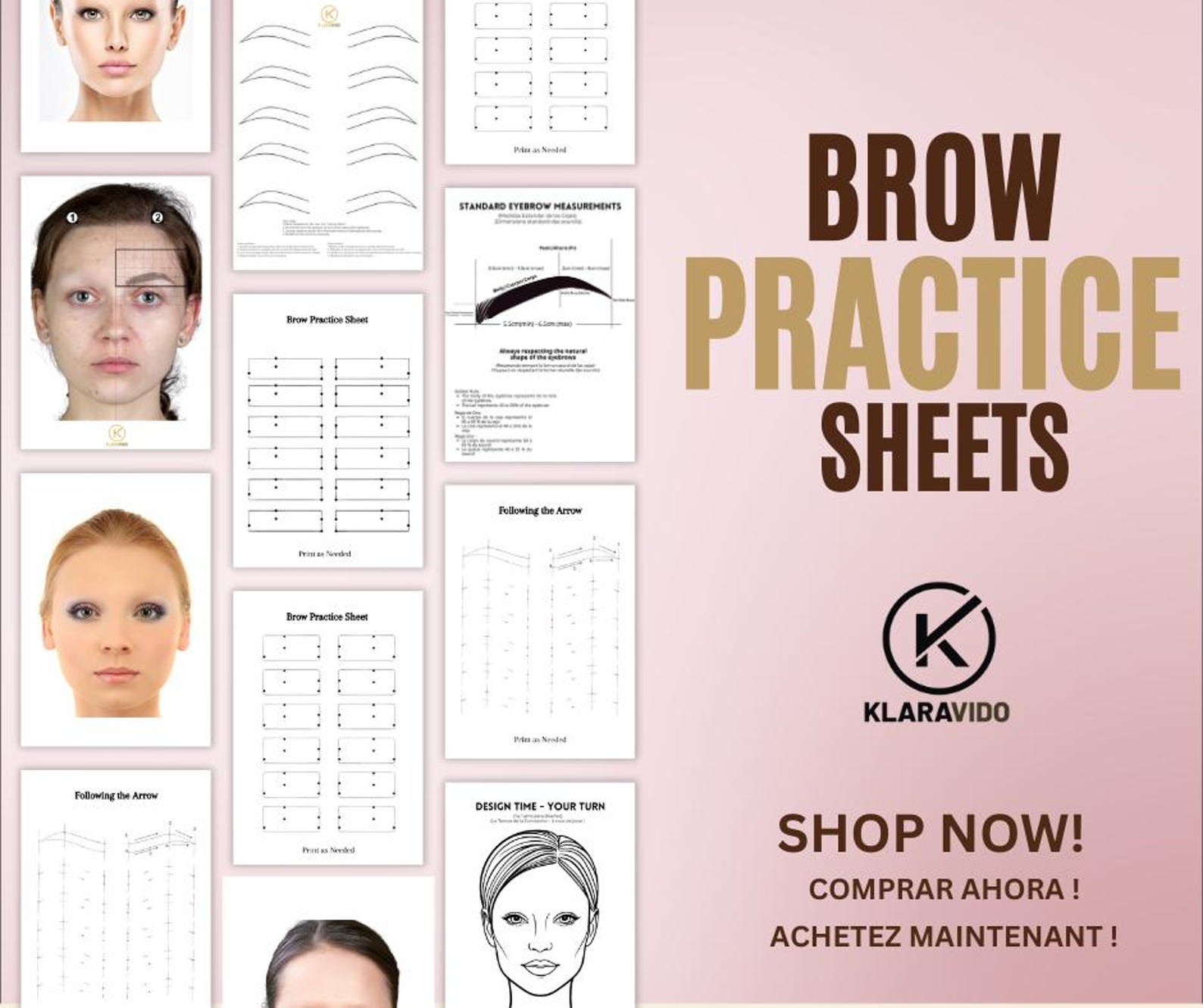 Brow-frame Training Workbook | 8 Eyebrow Design Practice Templates for ...