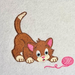 Embroidered Cat Applique Patch: Playful Kitten with Yarn Ball (3"x3")