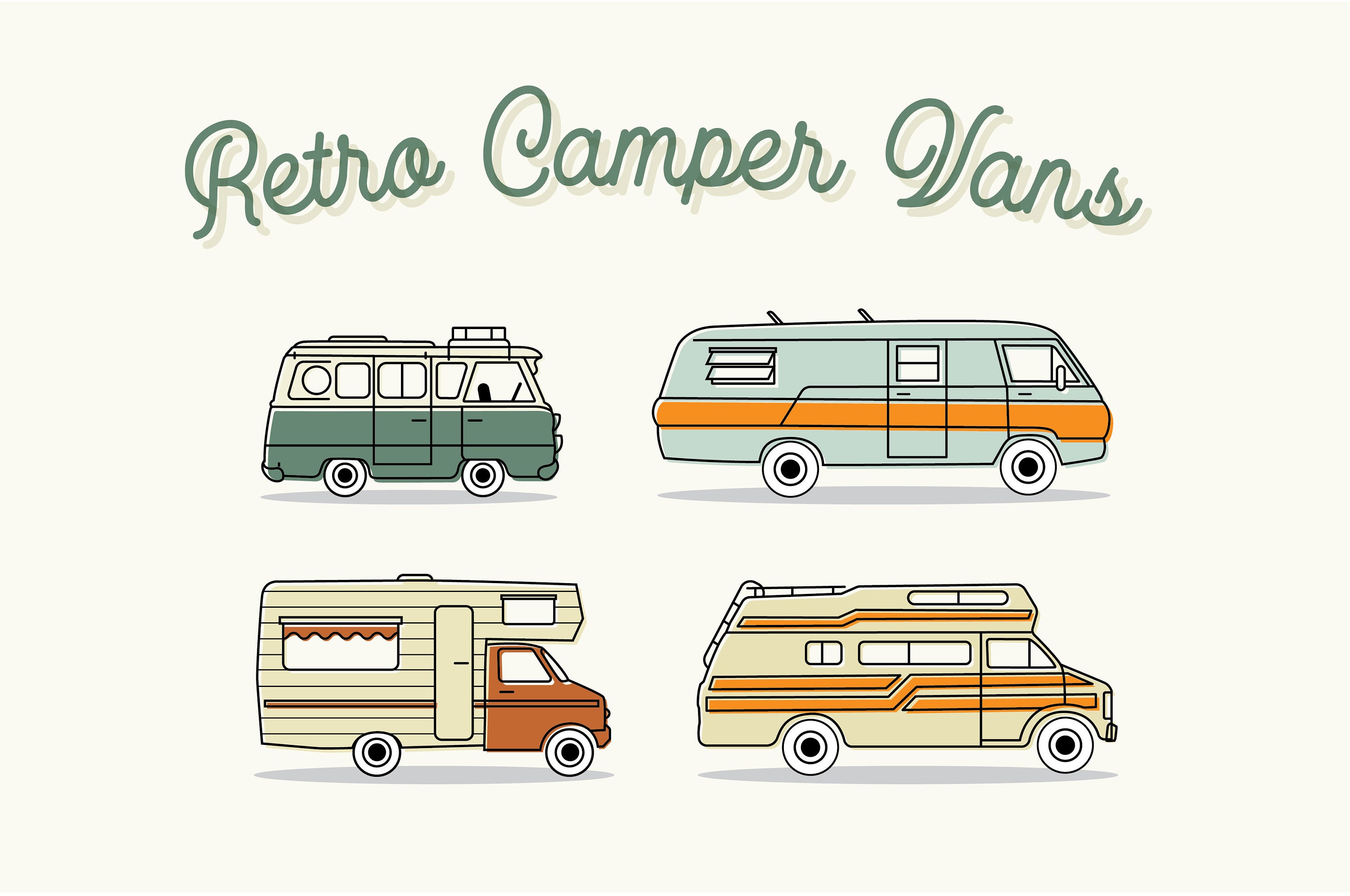 Retro Campervan Clip Art // Vanlife Clipart Instant Etsy
