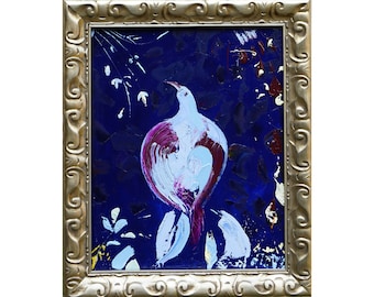 Blue Dove Oil Painting: Modern Bird Art, 16x20 Canvas