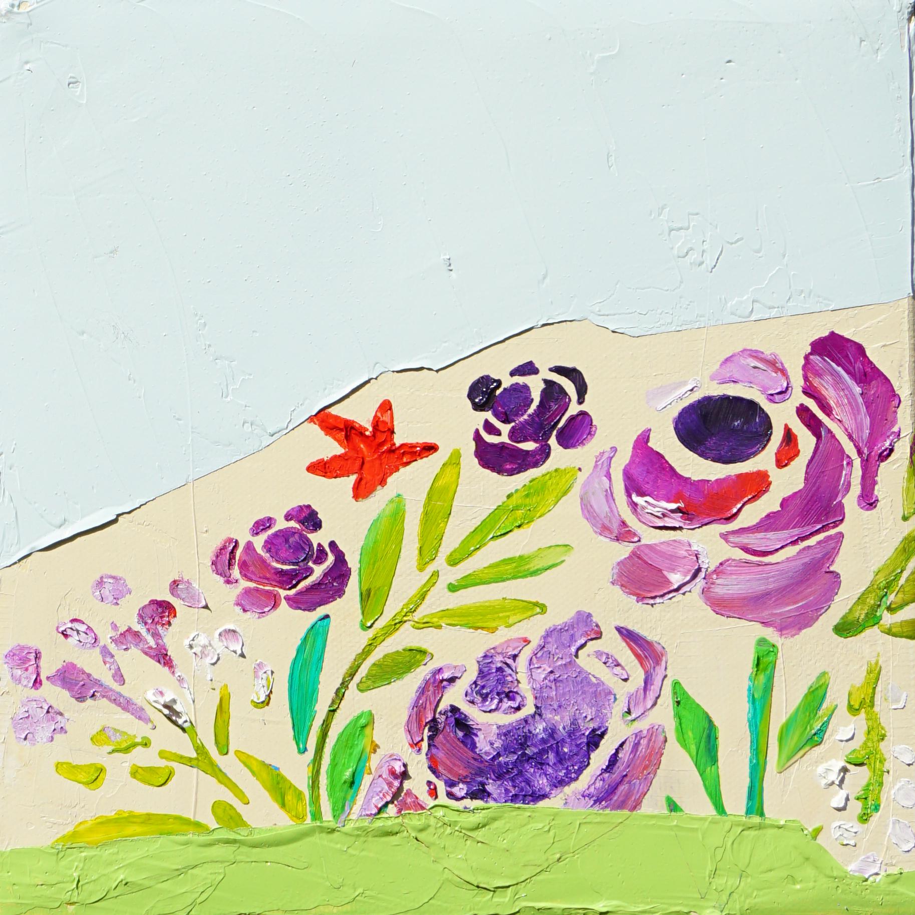 夏の花の油絵：青空のタイルアート、8 x 8インチ - Etsy 日本