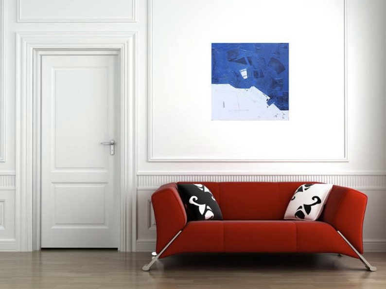 Abstract Oil Painting-Levitation 60x60cm/24x24in.canvas painting, no need for frame-original handmade wall arthome decorblue, white, calm image 2