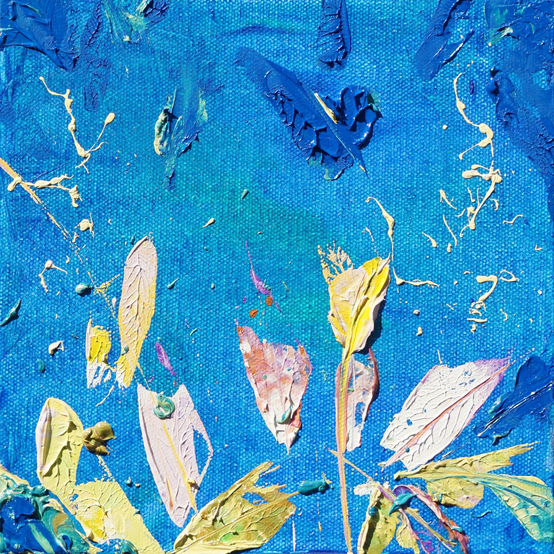 青いタイルの油絵：ハッピーシリーズ、表情豊かな弧のテクスチャ