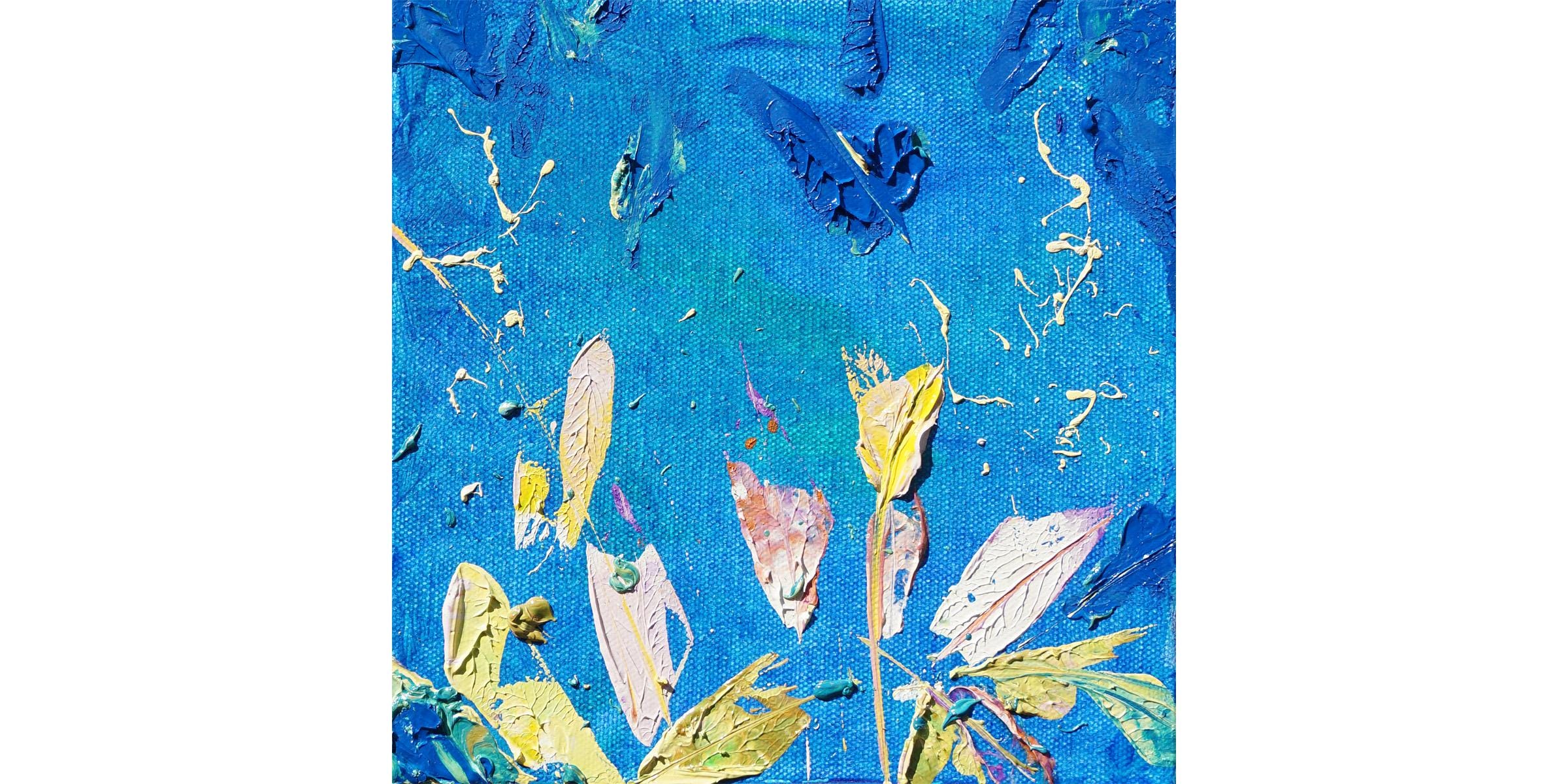 青いタイルの油絵：ハッピーシリーズ、表情豊かな弧のテクスチャ