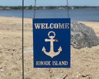 Rhode Island Anchor Sign  , Welcome RI Door Sign , RI Anchor Garden Flag , RI Beach Decor , Housewarming Gift , Wreath Obsessed
