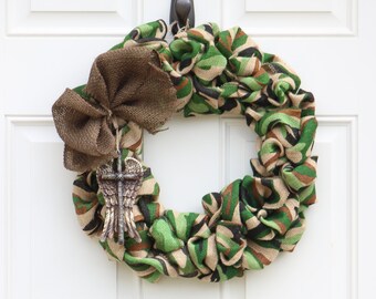 Camouflage Burlap Wreath for Marine Corps or Army -Memorial Day - Veterans Day  , Military Gifts