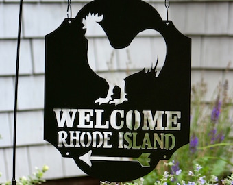 Welcome Rhode Island Garden Flag with RI Red Chicken Theme , Door Decor , Gift for Rhode Islander , RI Souvenir Gift , Wreath Obsessed