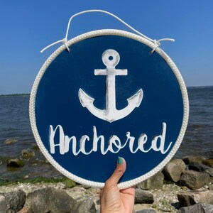 Anchored Nautical Anchor Large Wood Sign