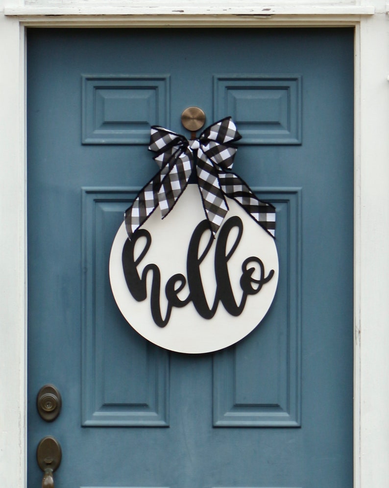 Hello Farmhouse Sign in Black and White Wreath Obsessed