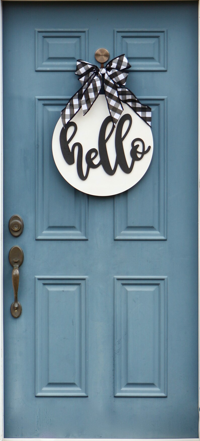 Hello Farmhouse Sign in Black and White Wreath Obsessed