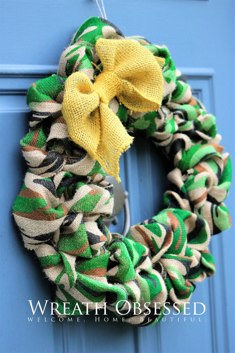 Camouflage Burlap Wreath for Marine Corps or Army Memorial Day Veterans Day , Military Gifts image 4