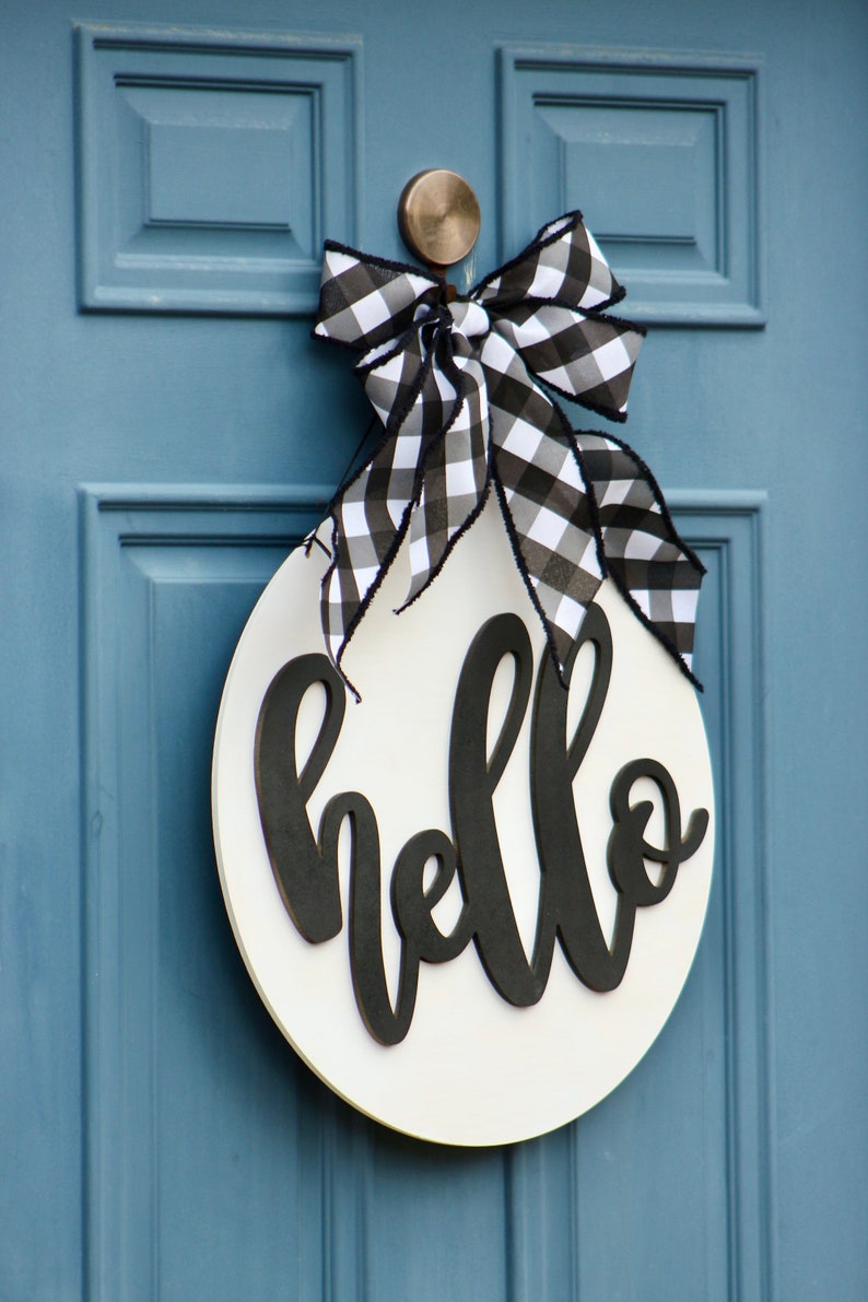 Hello Farmhouse Sign in Black and White Wreath Obsessed