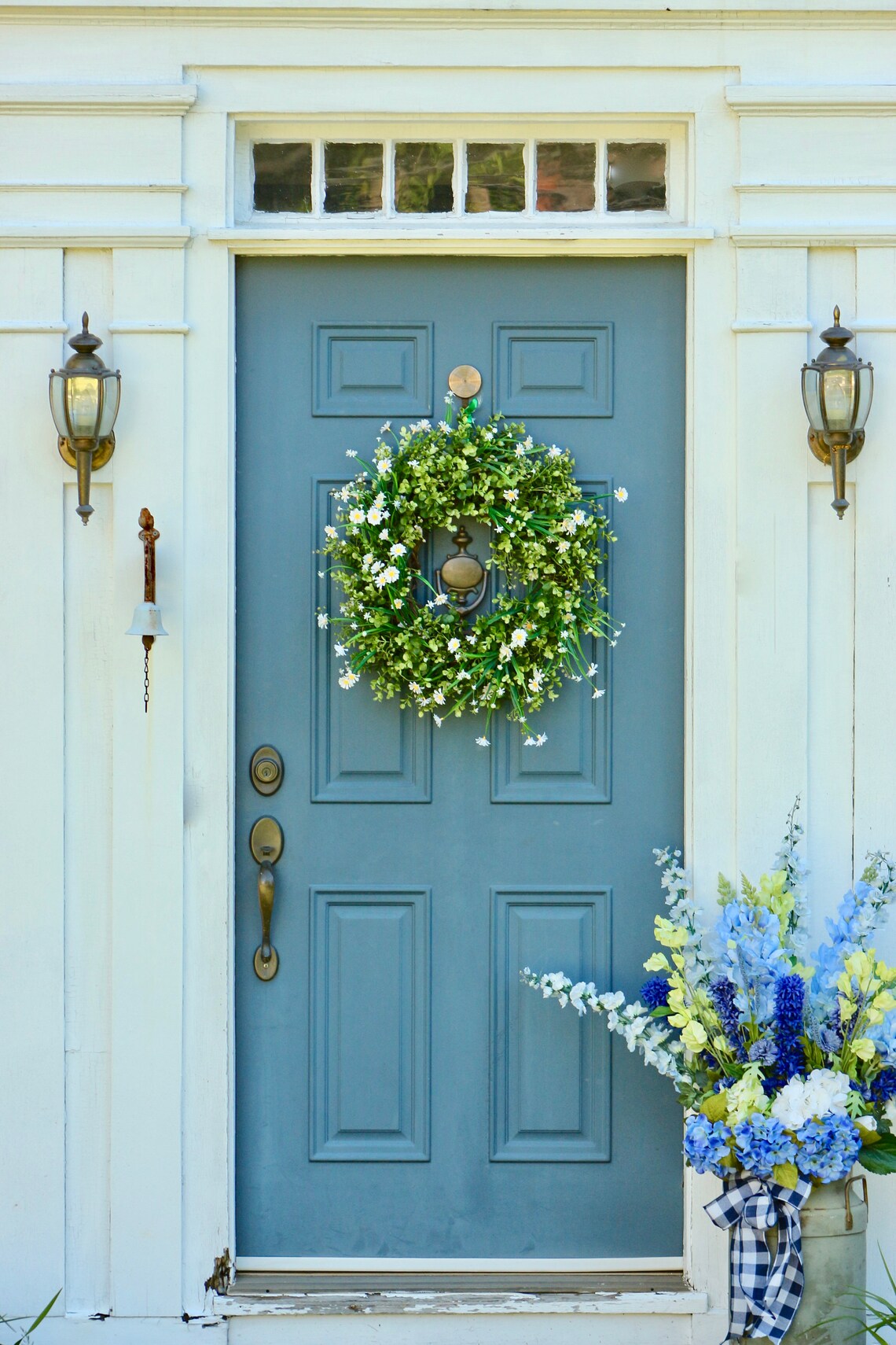 Daisy Floral Greenery Farmhouse Front Door Summer Wreath | Etsy