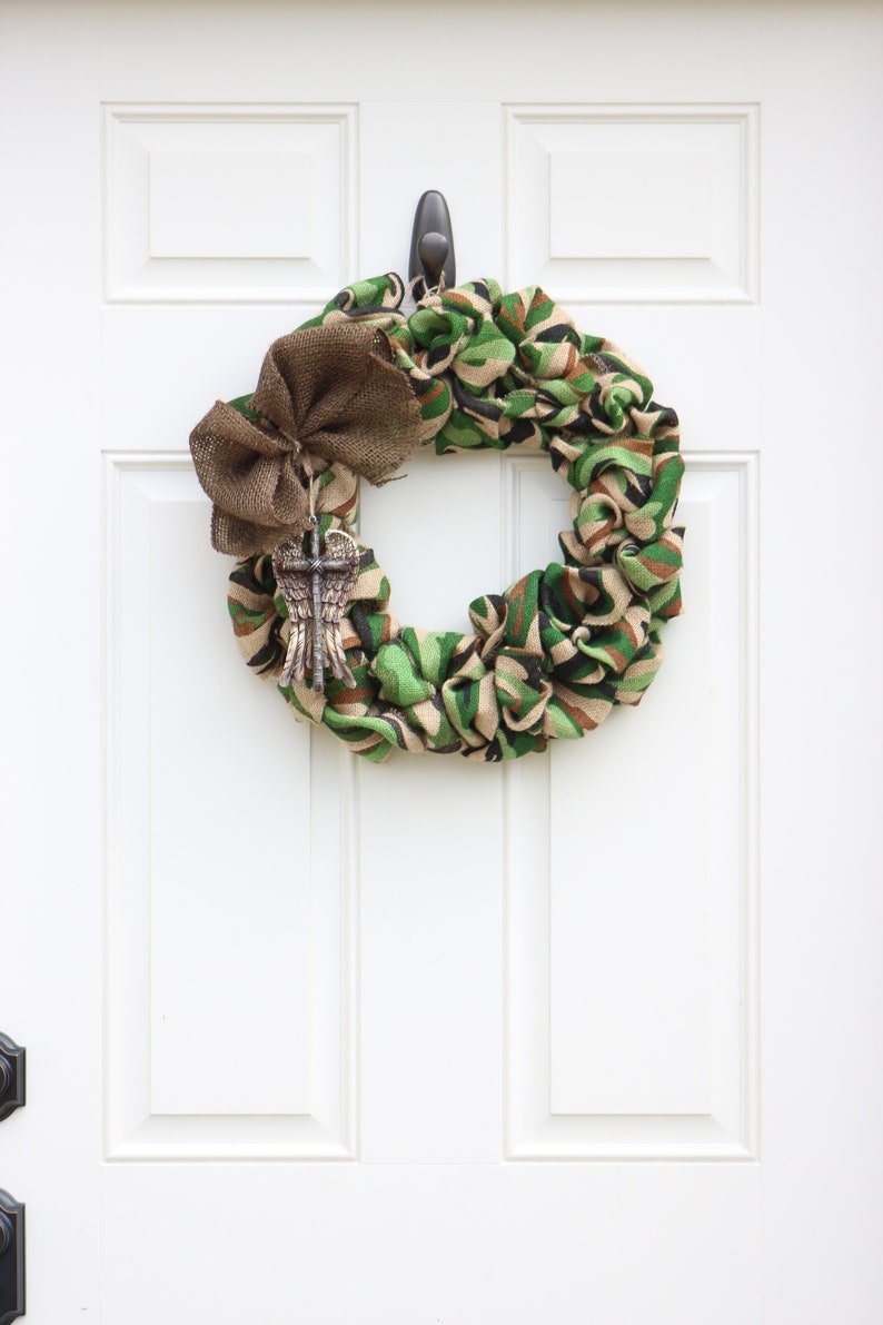 Camouflage Burlap Wreath for Marine Corps or Army Memorial Day Veterans Day , Military Gifts image 1