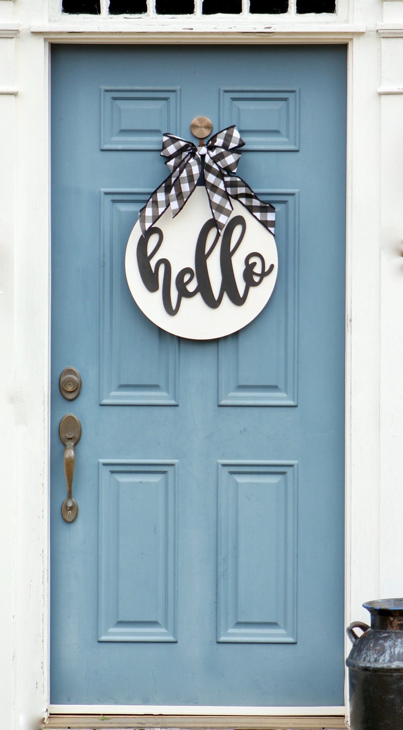 Hello Farmhouse Sign in Black and White Wreath Obsessed