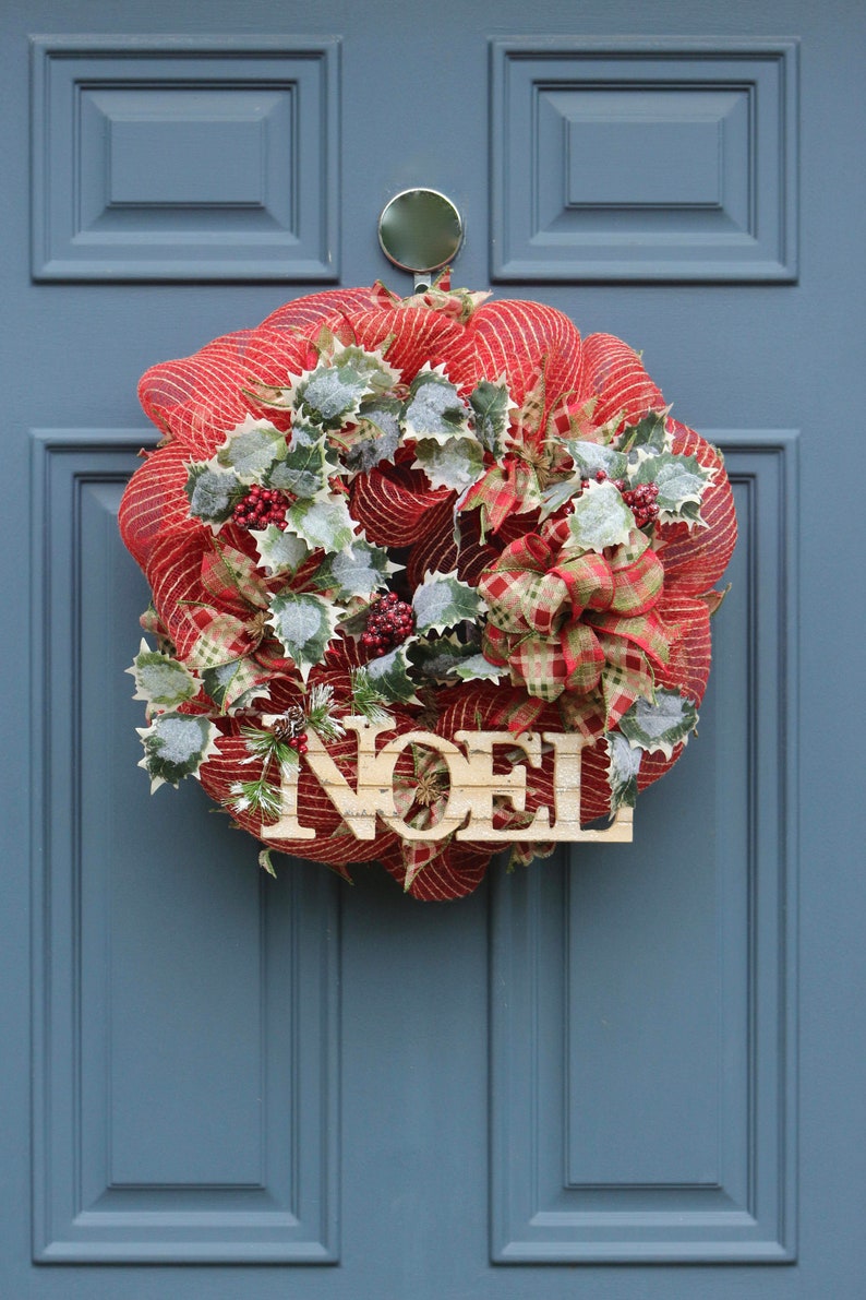 Rustic Holiday Decor Country Christmas Wreath Noel Wreath Holly  Wreath Indoor Wreath Front Door Christmas Wreath Noel Decor