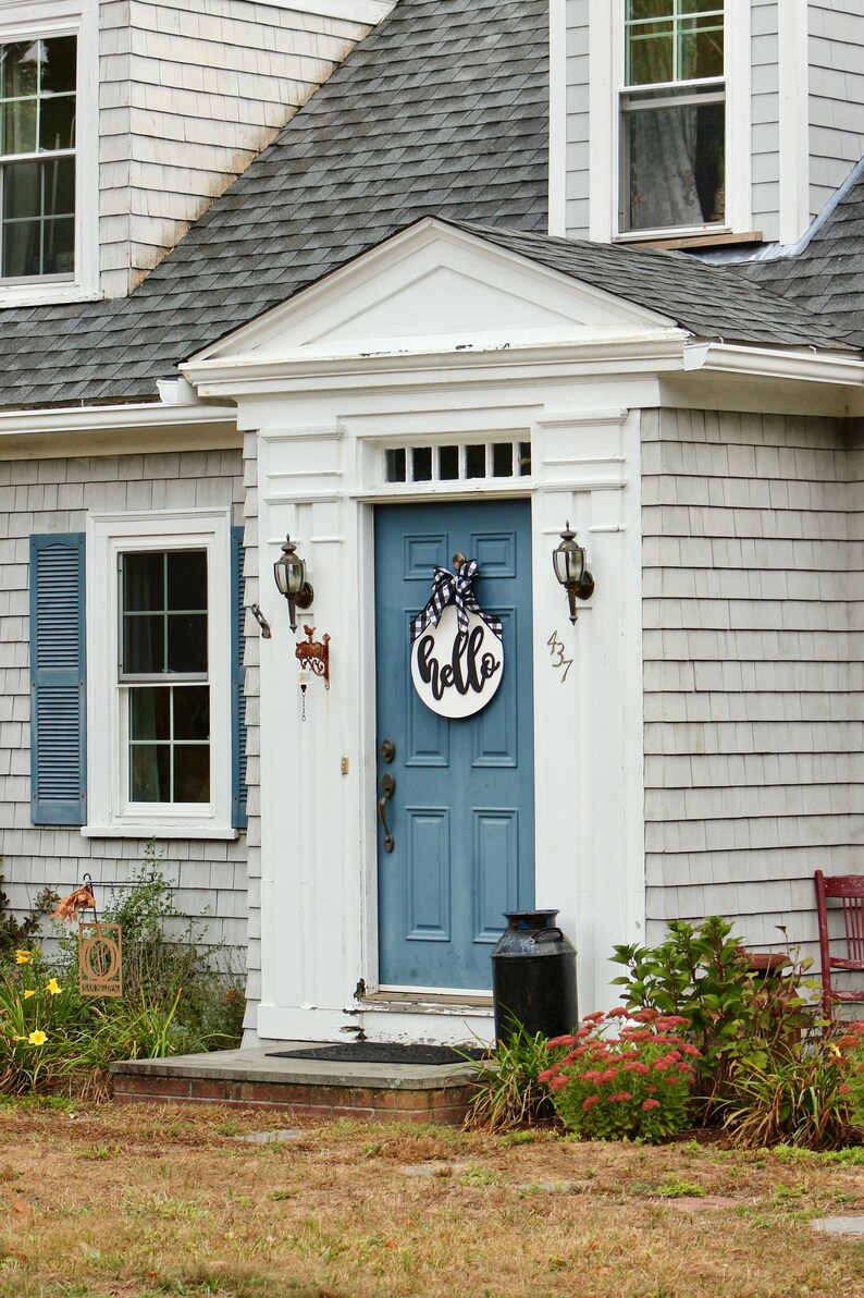 Hello Farmhouse Sign in Black and White Wreath Obsessed