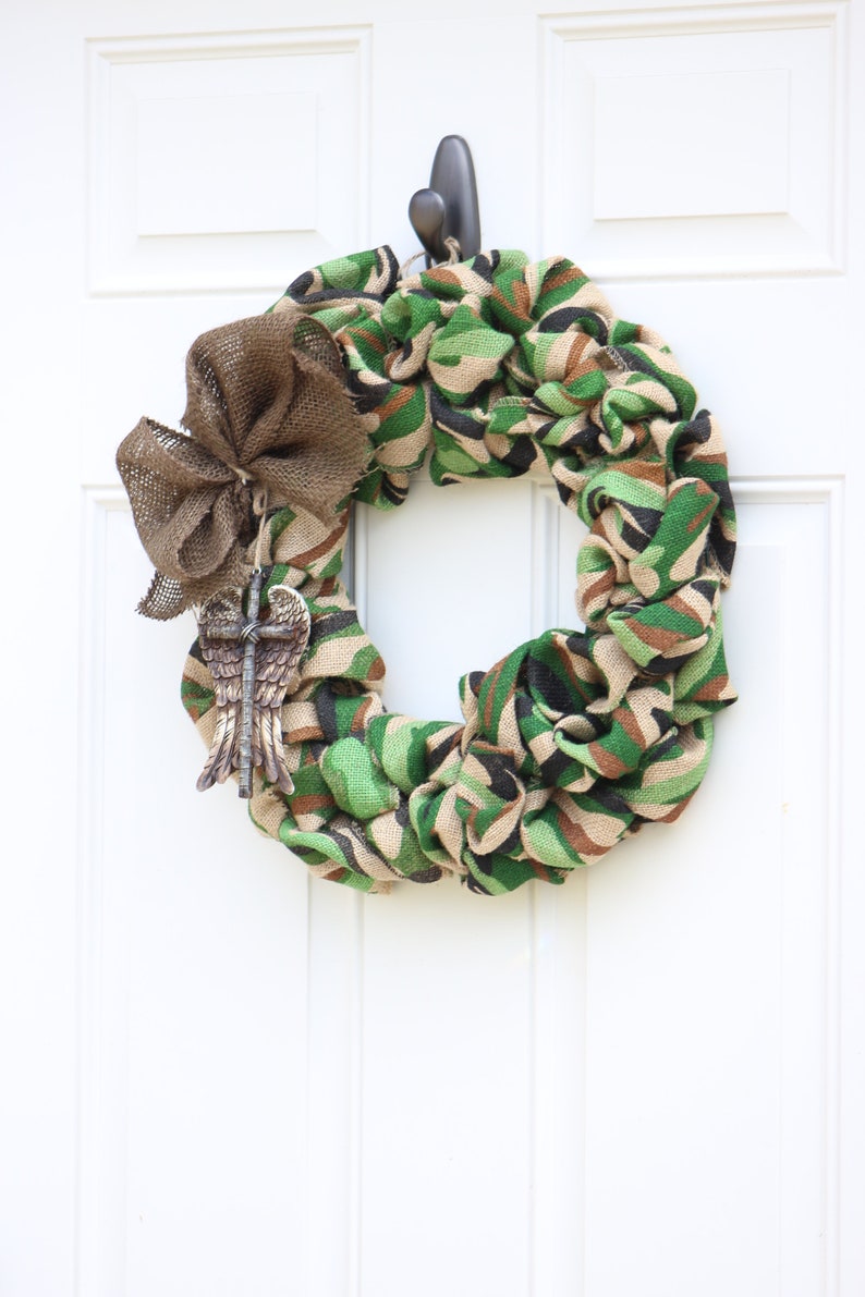 Camouflage Burlap Wreath for Marine Corps or Army Memorial Day Veterans Day , Military Gifts image 7