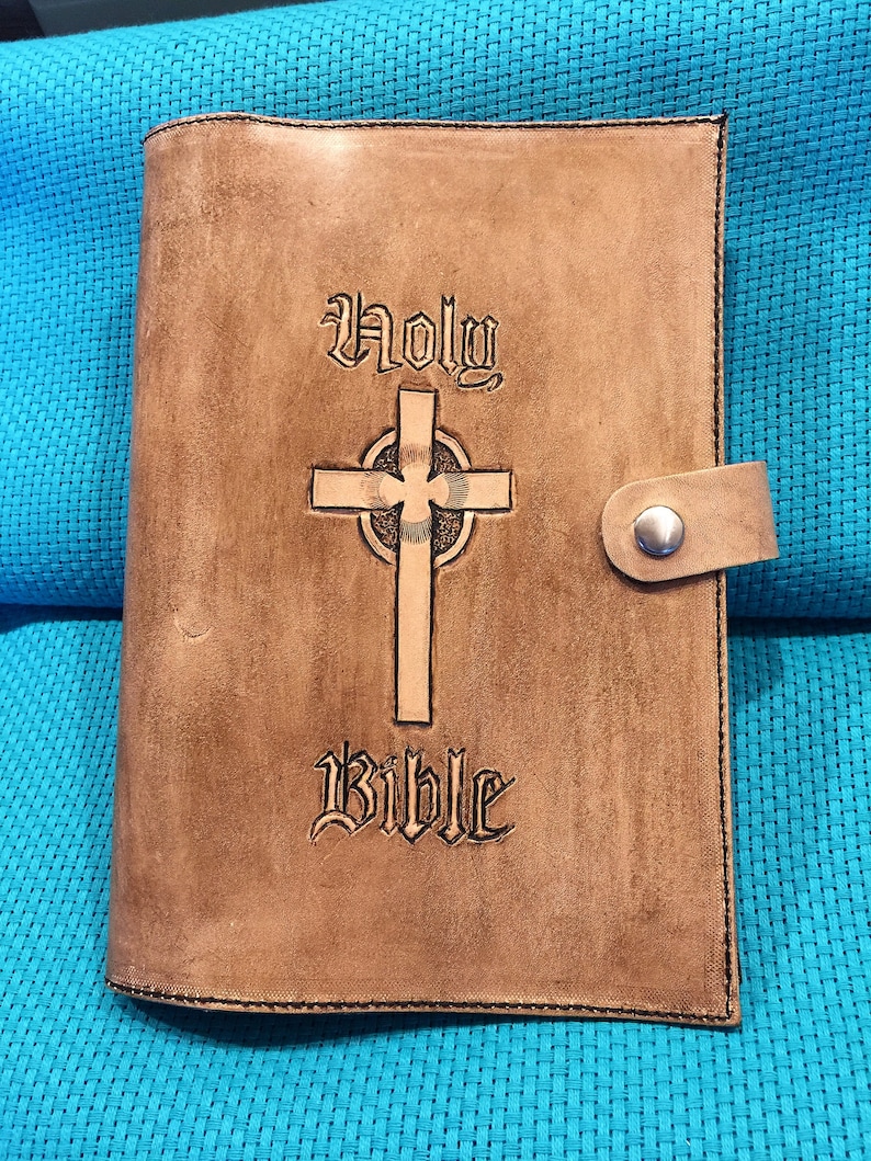 Hand tooled Leather Bible Scriptures cover with antiqued Etsy