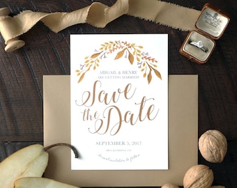 Abigail Leafy Painted Wedding Save the Date - Fall - Print at Home