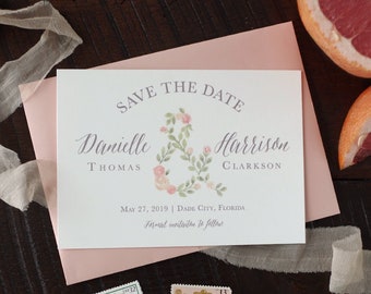 Danielle Watercolor Floral Save the Date - Blush Pink - Print at Home