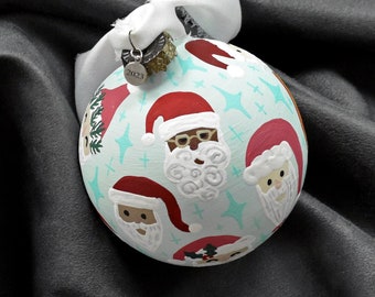 Santa Faces Hand Painted Ceramic Christmas Ornament/ Bauble