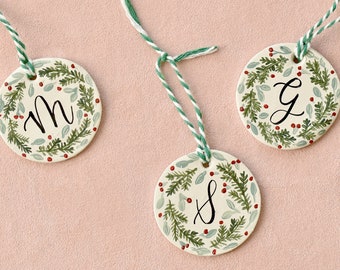 2022 Handmade Round Clay Initial Gift Tag/ Stocking Letter/ Christmas Ornaments