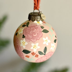 2022 Hand Painted Ceramic Christmas Ornament/ Bauble - Blush Floral