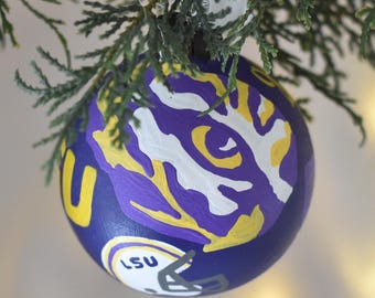 LSU Hand Painted Ceramic Christmas Ornament/ Bauble