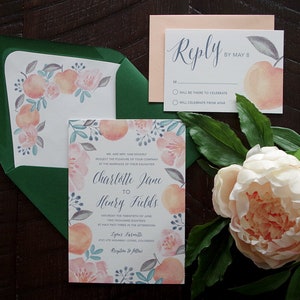 Charlotte Peach Colorful Painted Wedding Invitation Suite Print at Home image 1