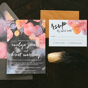 Dark Boho Watercolor Wedding Invitation Suite - Print at Home