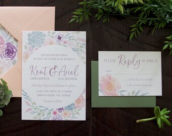 Kent Painted Florals & Succulents Wedding Invitation Suite