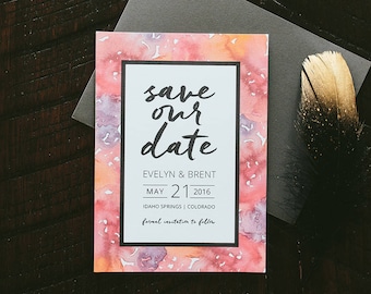 Evelyn Dark Boho Watercolor Wedding Save the Date - Print at Home