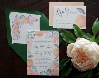 Charlotte Peach Colorful Painted Wedding Invitation Suite - Print at Home