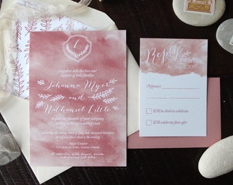 Johanna Watercolor Wedding Invitation Suite - Rose Pink- Print at Home
