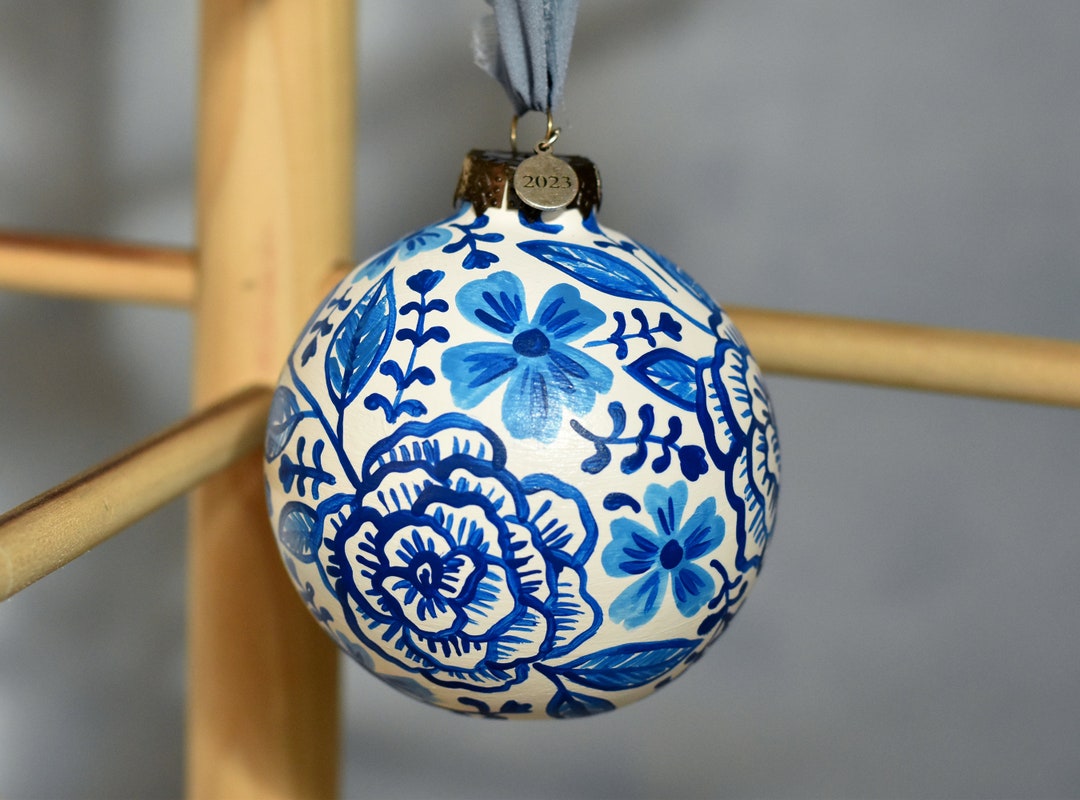 Blue & White Delft Hand Painted Ceramic Christmas Ornament/ Bauble Etsy